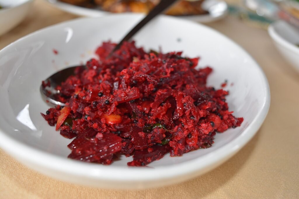 A plate of cooked sliced beets